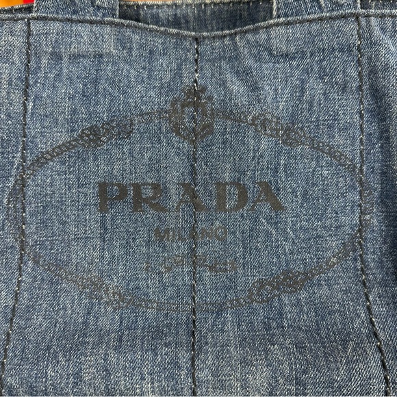 PRADA CANAPA Tote Bag, Large Tote, Handbag, Denim Canvas 100% AUTHENTIC! - Picture 2 of 16